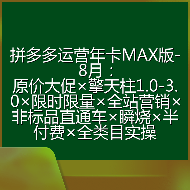 拼多多运营年卡MAX版-8月:原价大促×擎天柱1.0-3.0×限时限量×全站营销×非标品直通车×瞬烧×半付费×全类目实操