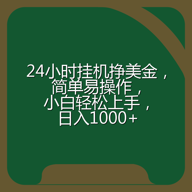 24小时挂机挣美金，简单易操作，小白轻松上手，日入1000+