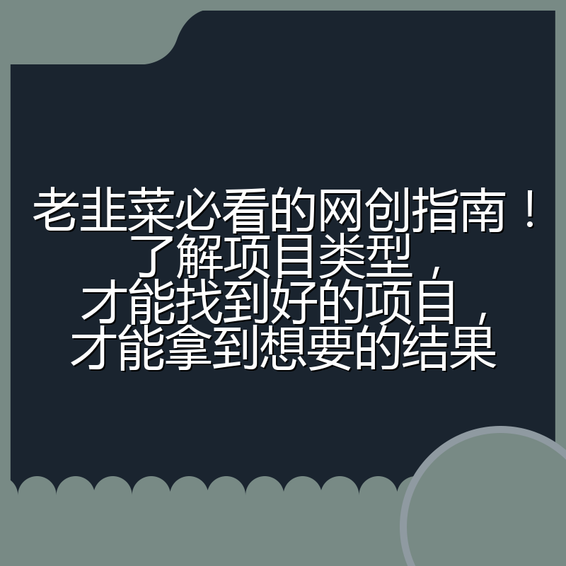 老韭菜必看的网创指南!了解项目类型,才能找到好的项目,才能拿到想要的结果