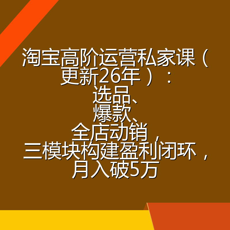 淘宝高阶运营私家课(更新26年):选品、爆款、全店动销,三模块构建盈利闭环,月入破5万