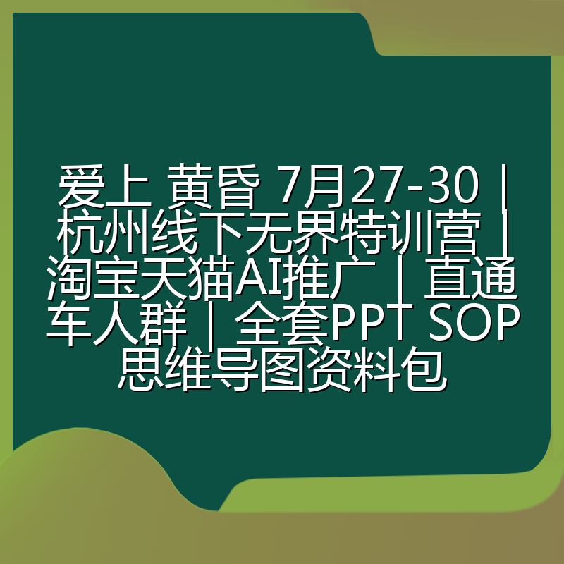 爱上 黄昏 7月27-30|杭州线下无界特训营|淘宝天猫AI推广|直通车人群|全套PPT SOP思维导图资料包