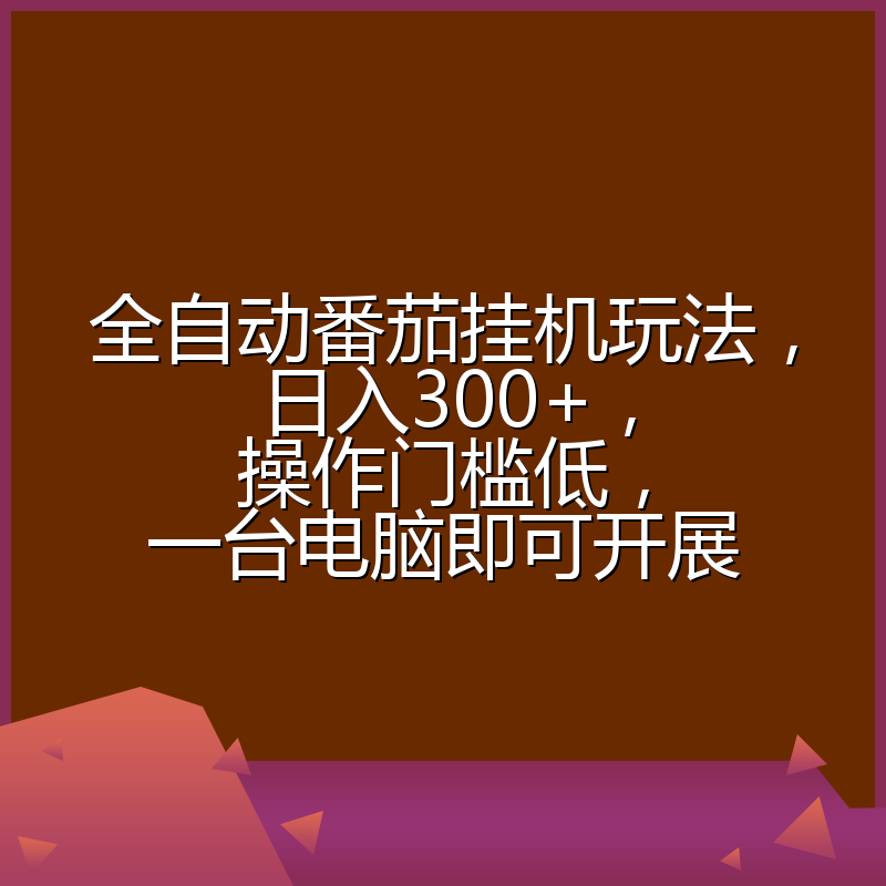 全自动番茄挂机玩法，日入300+，操作门槛低，一台电脑即可开展