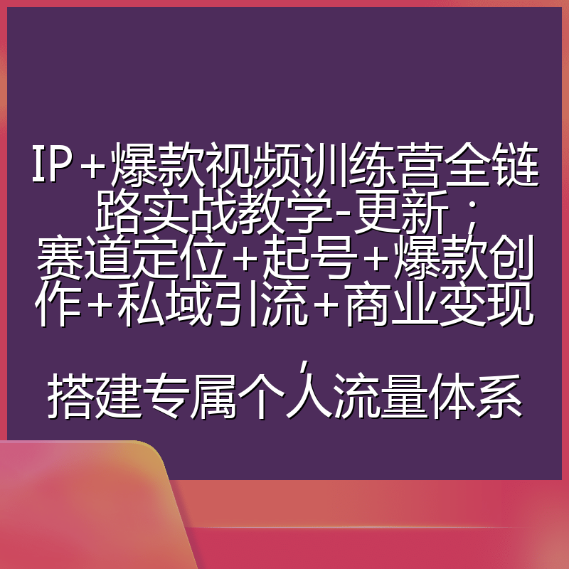 IP+爆款视频训练营全链路实战教学-更新;赛道定位+起号+爆款创作+私域引流+商业变现,搭建专属个人流量体系