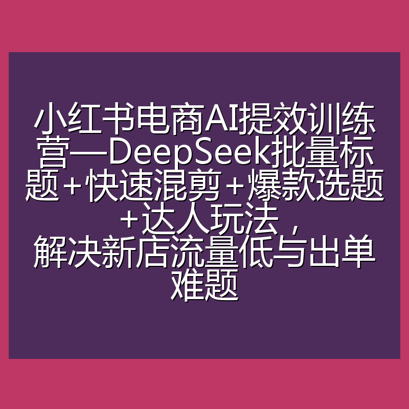 小红书电商AI提效训练营—DeepSeek批量标题+快速混剪+爆款选题+达人玩法，解决新店流量低与出单难题