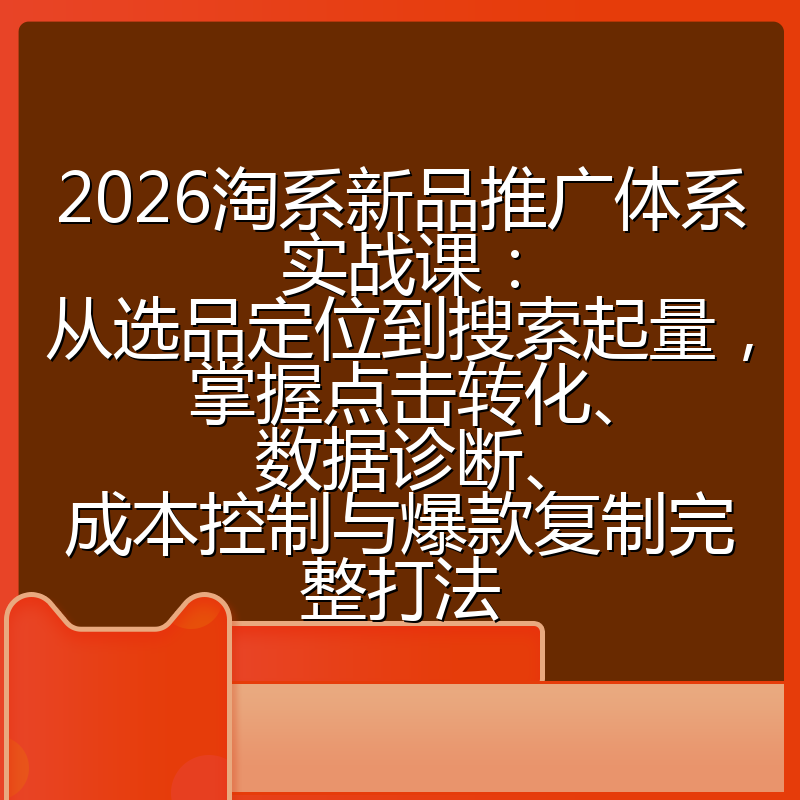 2026淘系新品推广体系实战课：从选品定位到搜索起量，掌握点击转化、数据诊断、成本控制与爆款复制完整打法