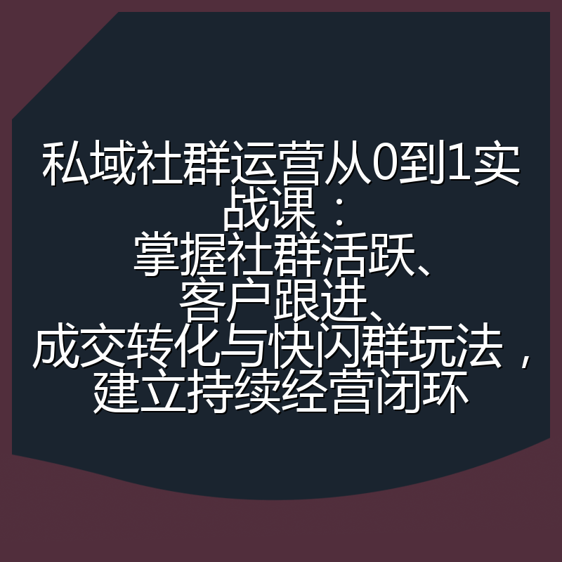 私域社群运营从0到1实战课:掌握社群活跃、客户跟进、成交转化与快闪群玩法,建立持续经营闭环