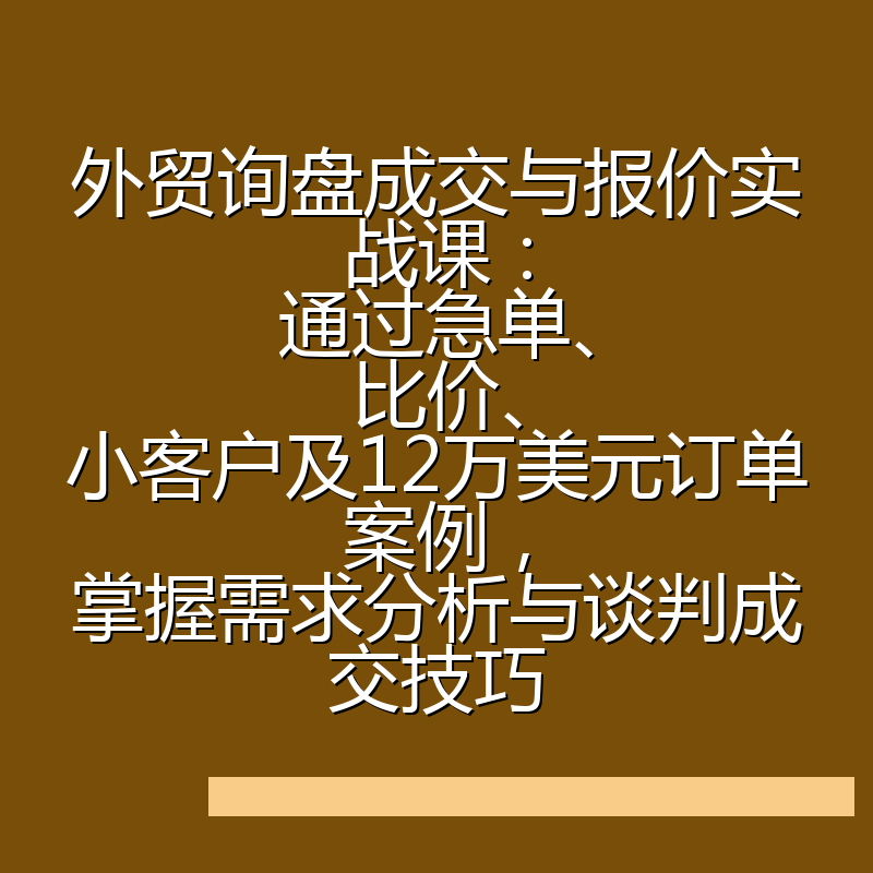外贸询盘成交与报价实战课：通过急单、比价、小客户及12万美元订单案例，掌握需求分析与谈判成交技巧