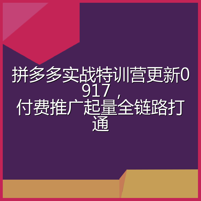 拼多多实战特训营更新0917,付费推广起量全链路打通