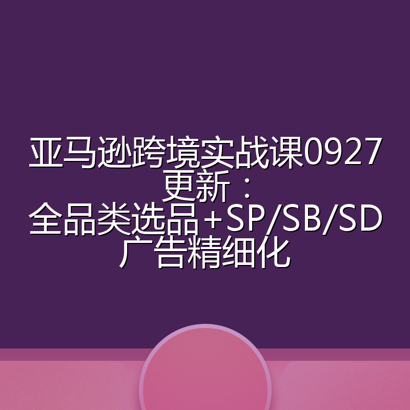 亚马逊跨境实战课0927更新:全品类选品+SP/SB/SD广告精细化