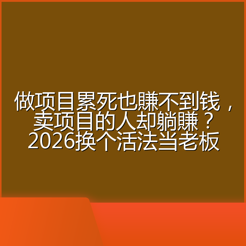 做项目累死也賺不到钱，卖项目的人却躺賺？2026换个活法当老板