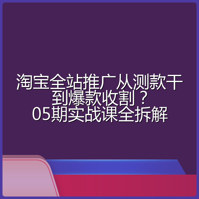 淘宝全站推广从测款干到爆款收割?05期实战课全拆解