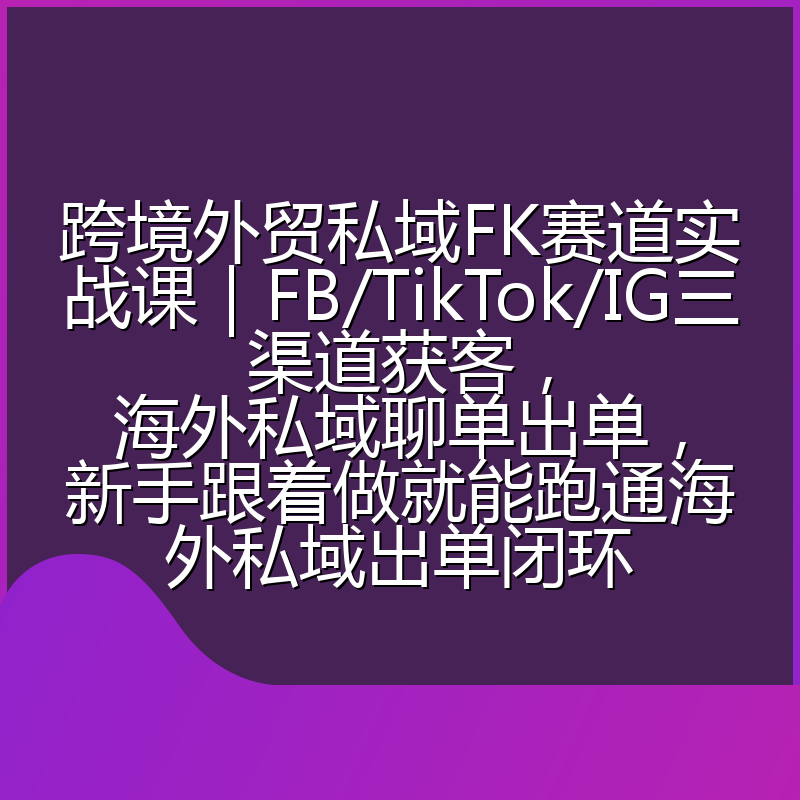 跨境外贸私域FK赛道实战课|FB/TikTok/IG三渠道获客,海外私域聊单出单,新手跟着做就能跑通海外私域出单闭环
