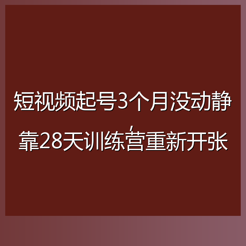 短视频起号3个月没动静,靠28天训练营重新开张